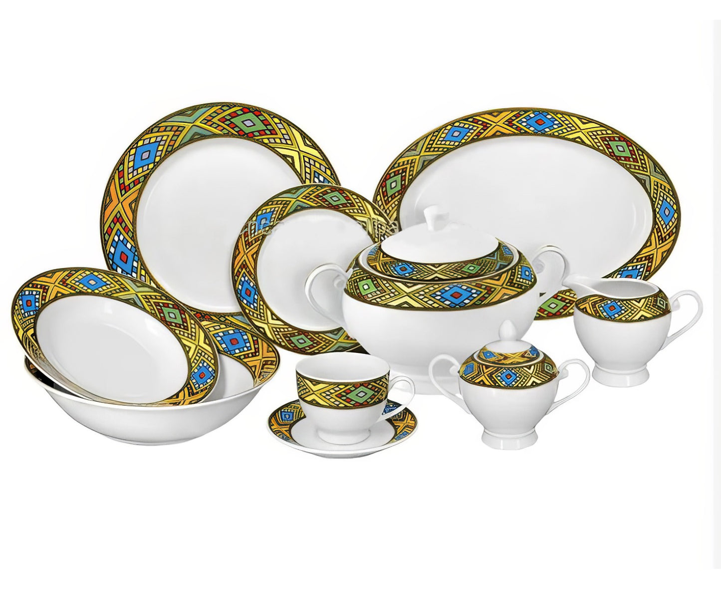 48-Piece Dinner Set - Ediyat Pattern Design (እዲያት ዲዛይን)